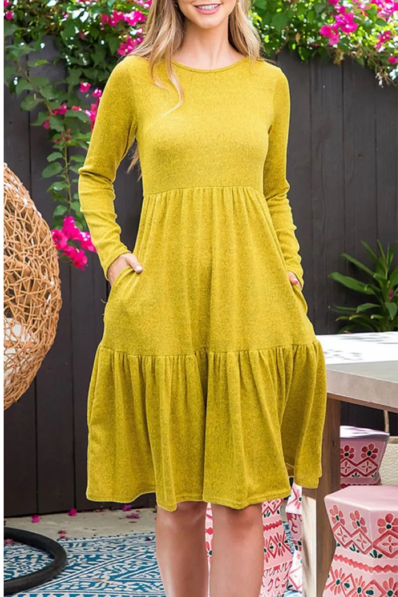 Tiered Ruffle Sweater Dress Style 7958 in Mustard