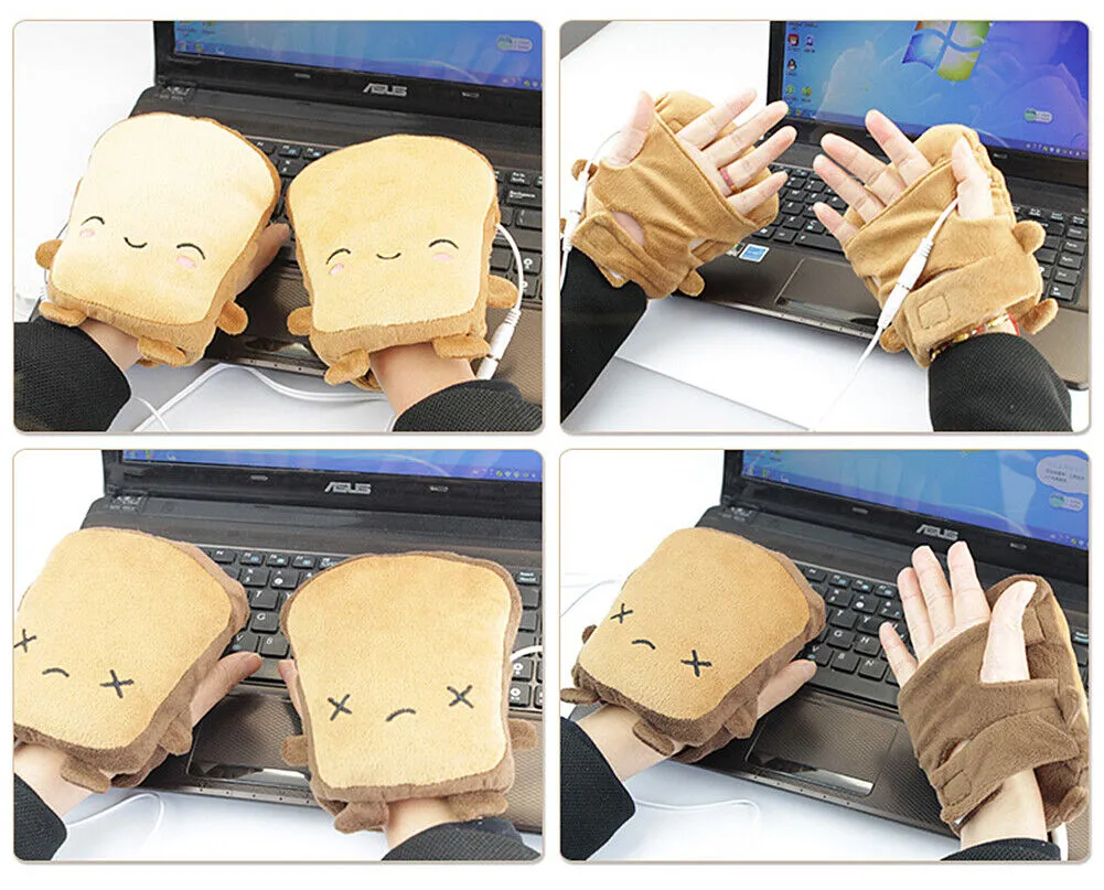 Toast Hand Warmers Fingerless Heated Typing Gloves Plush Indoor No Finger Mitten