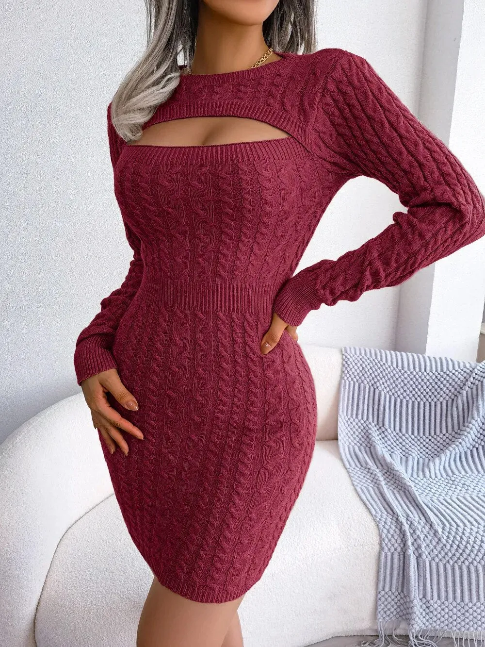 Twist Waist Bag Hip Skirt Sweater Dress for Women*