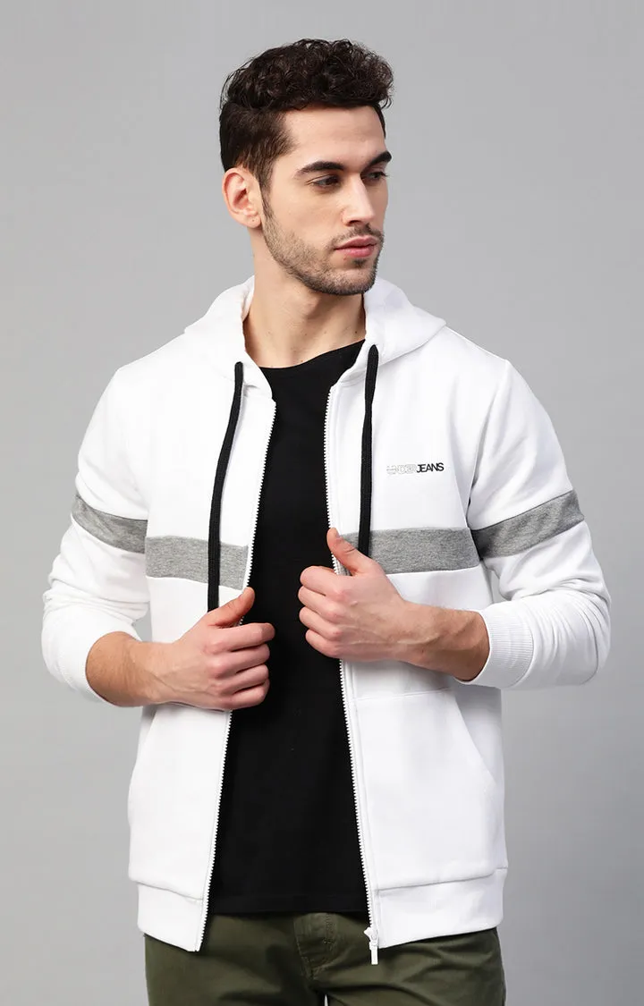 Underjeans By Spykar White Colourblock Hoodies For Men