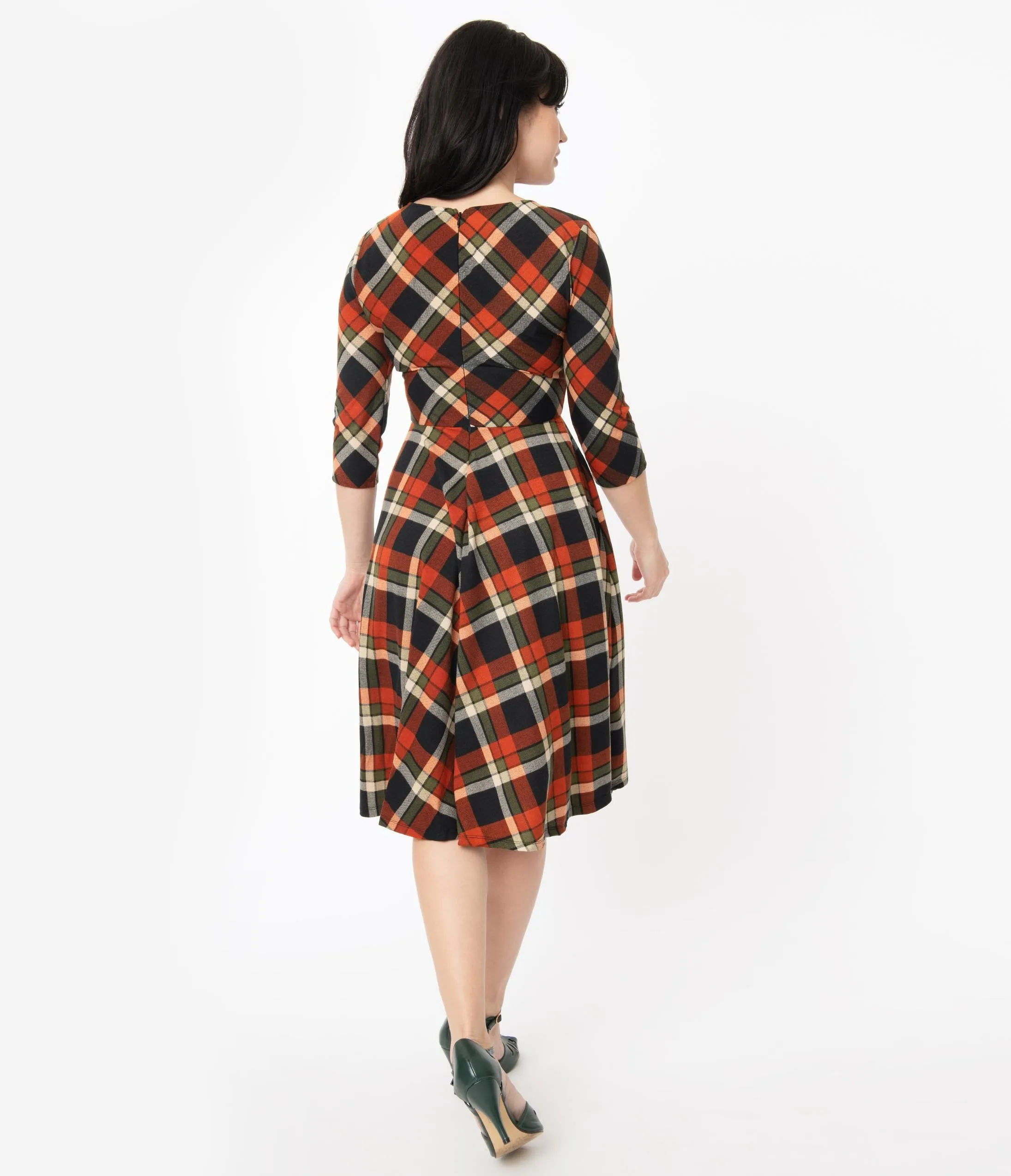 Unique Vintage 1950s Orange & Black Plaid Nicole Swing Dress