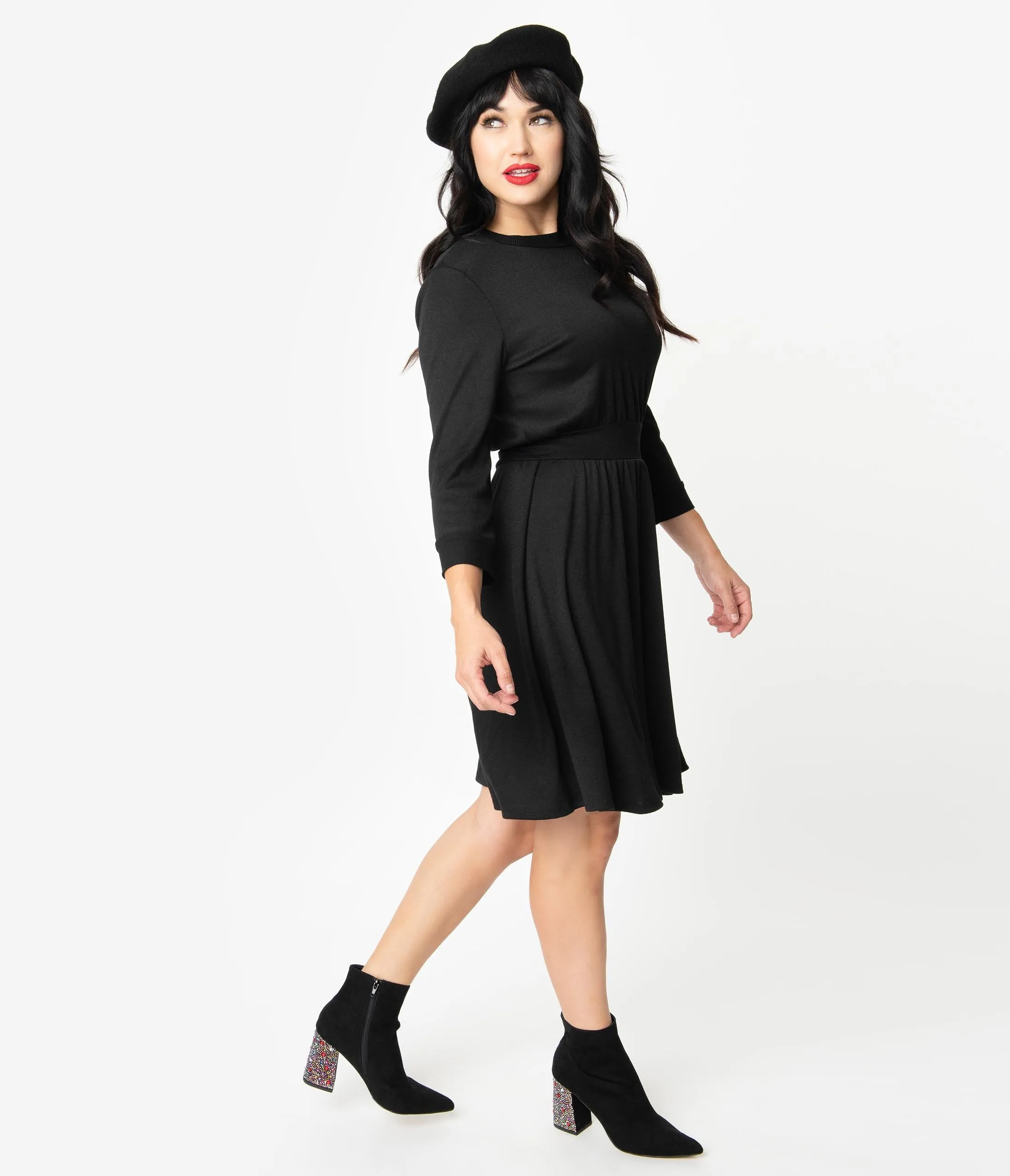 Unique Vintage 1960s Style Black Abigail Fit & Flare Dress