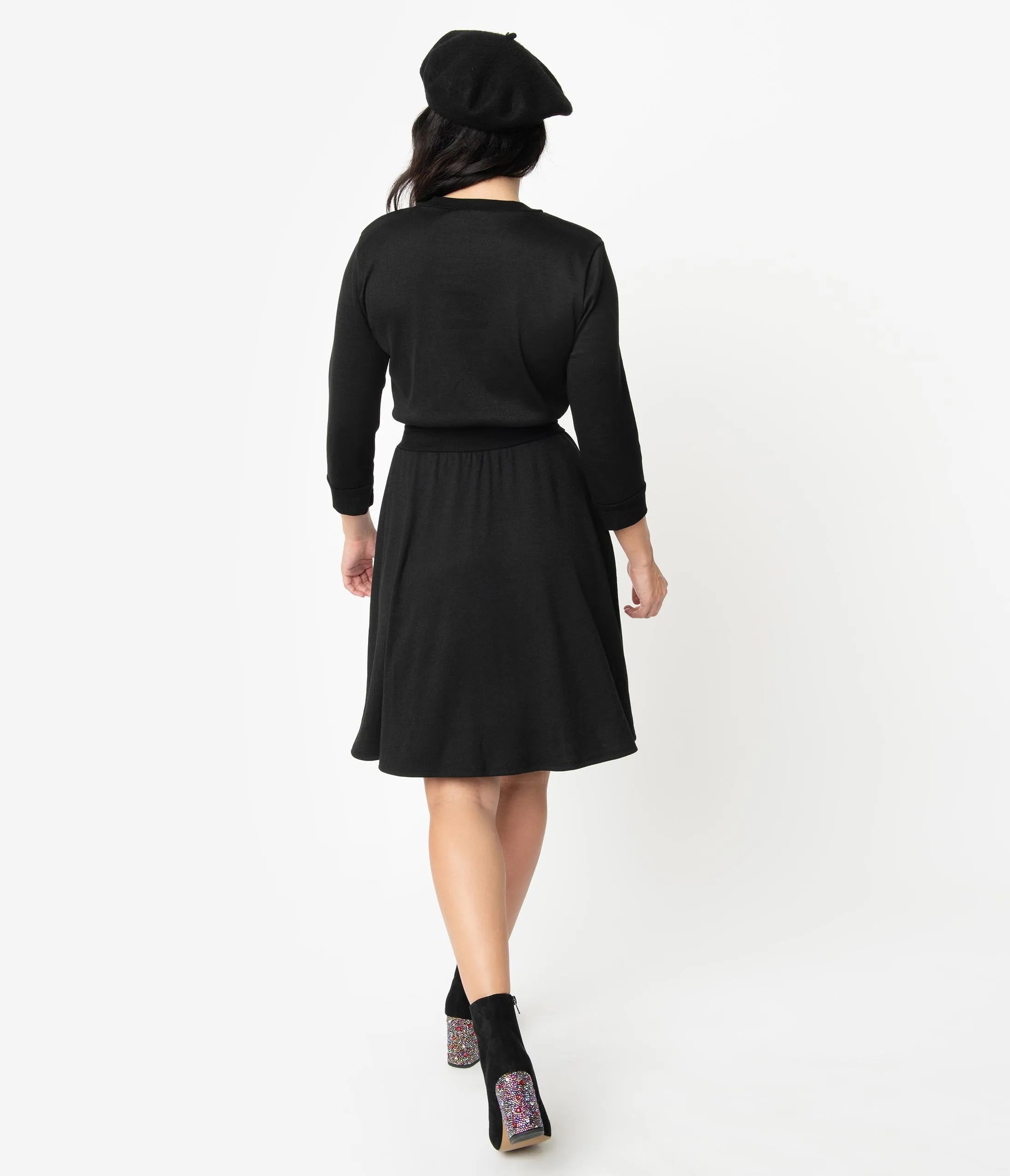 Unique Vintage 1960s Style Black Abigail Fit & Flare Dress