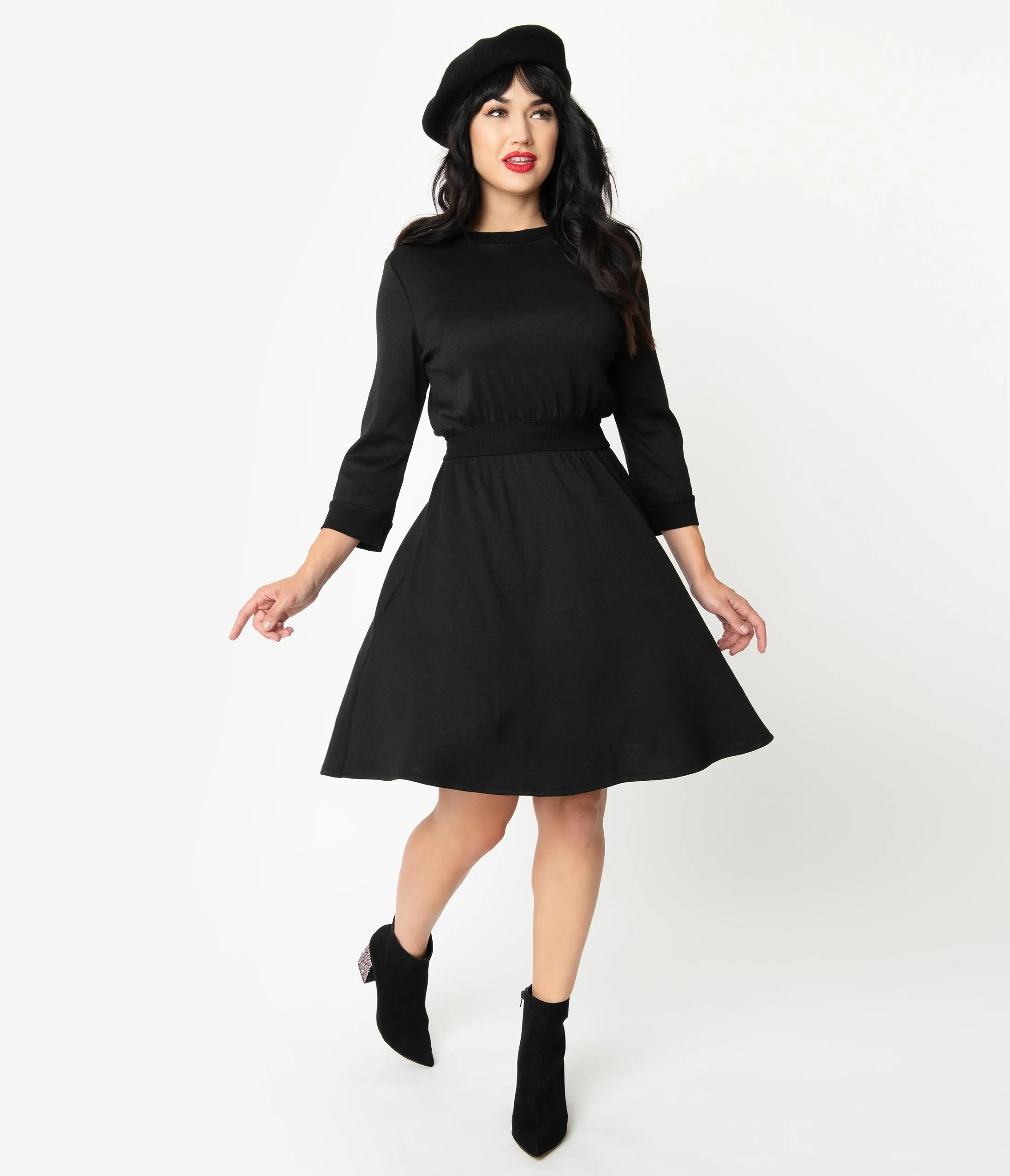 Unique Vintage 1960s Style Black Abigail Fit & Flare Dress