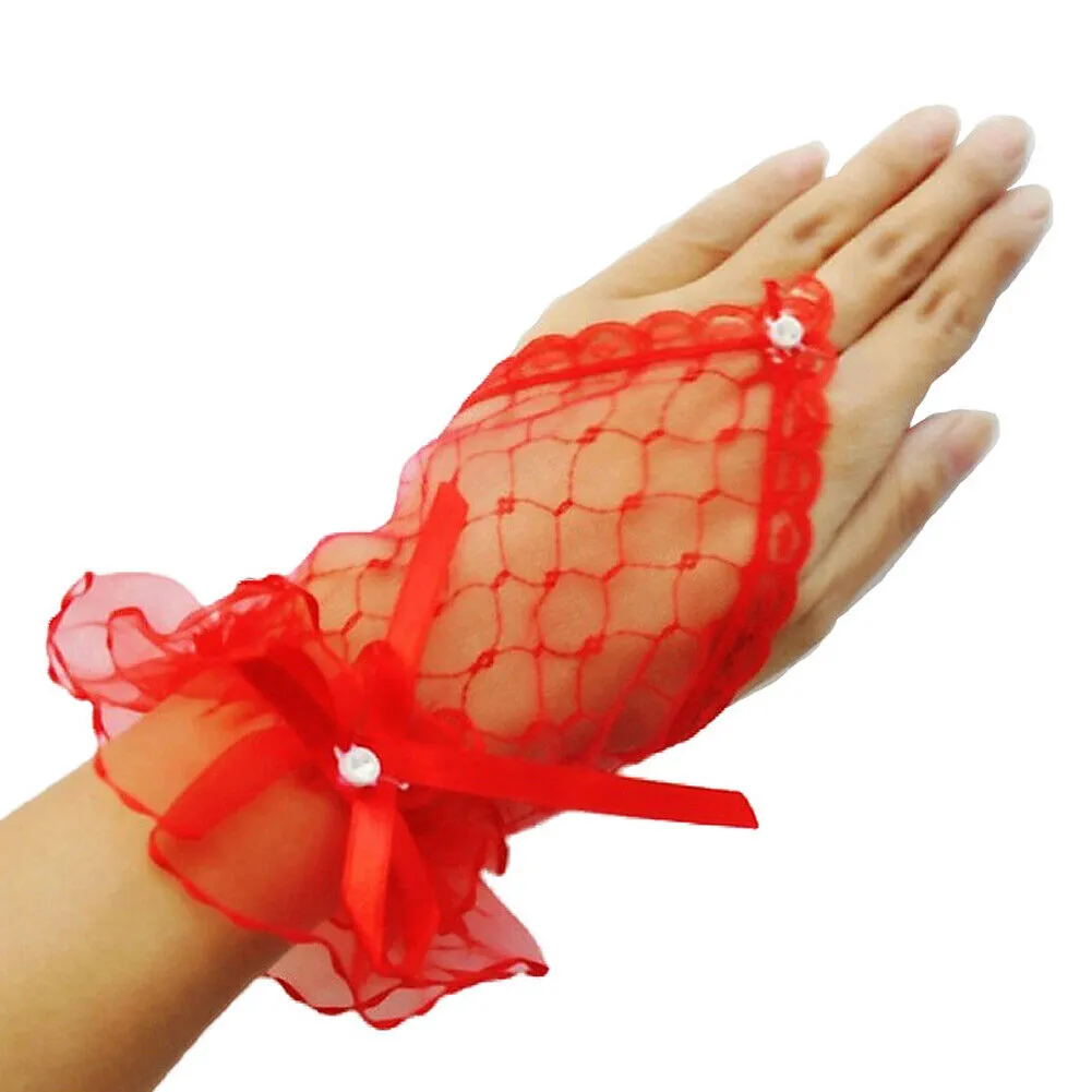 US 1~2Pairs Women Lace Fingerless Costume Gloves Bridal Wedding Party Wrist-long