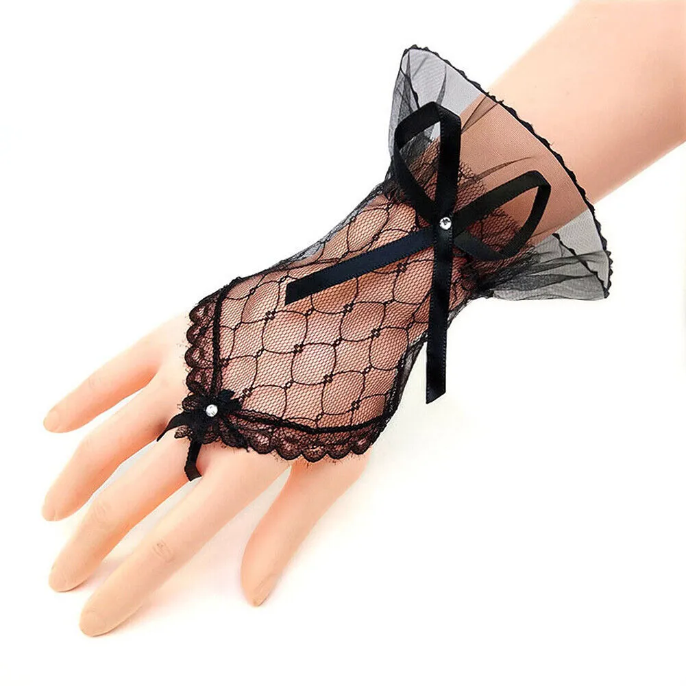 US 1~2Pairs Women Lace Fingerless Costume Gloves Bridal Wedding Party Wrist-long