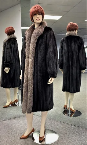 Used Black Mink Coat, Silver Fox Trim