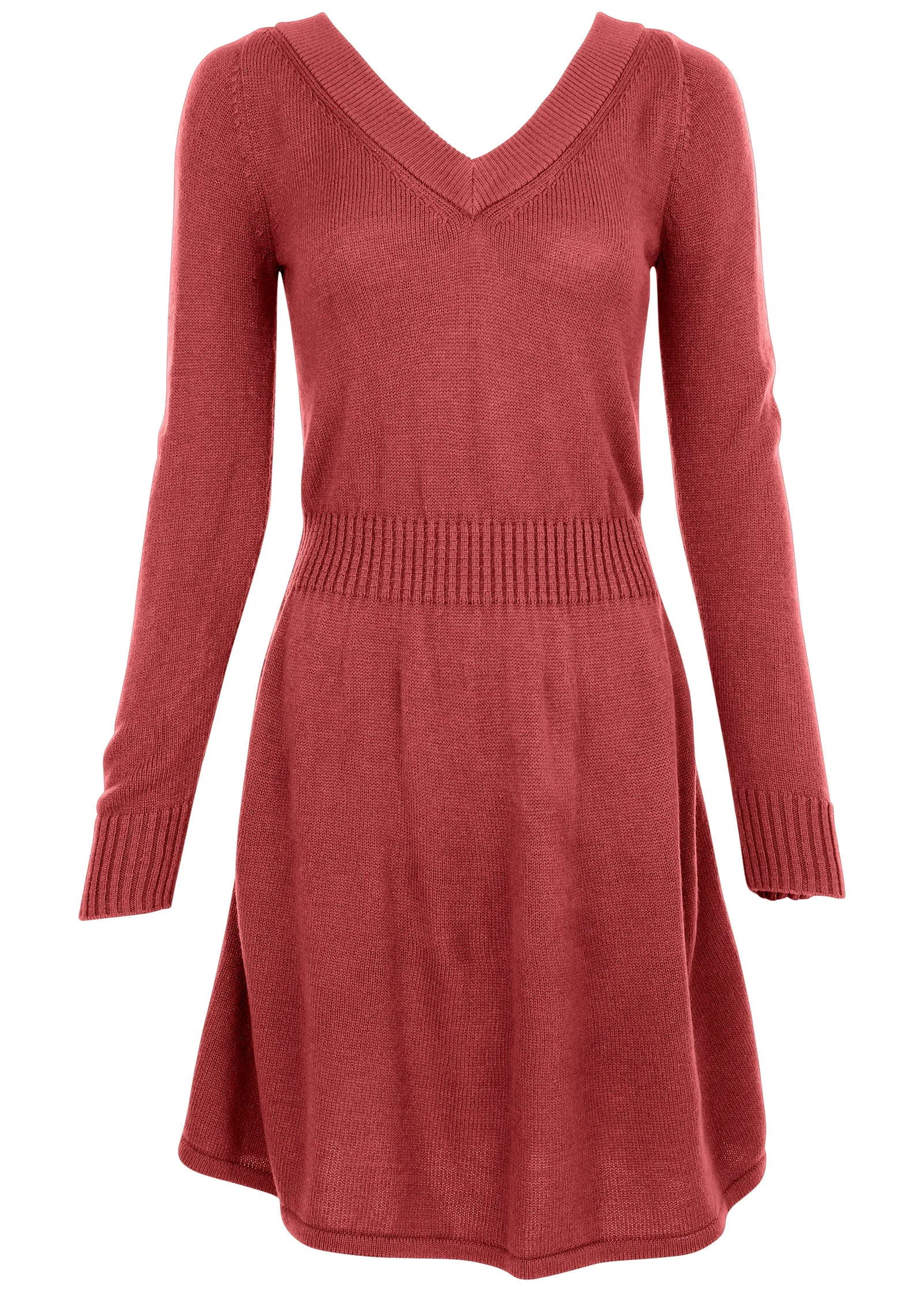 V-Neck Mini Sweater Dress - Mineral Red