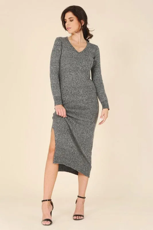 V neck sweater maxi dress