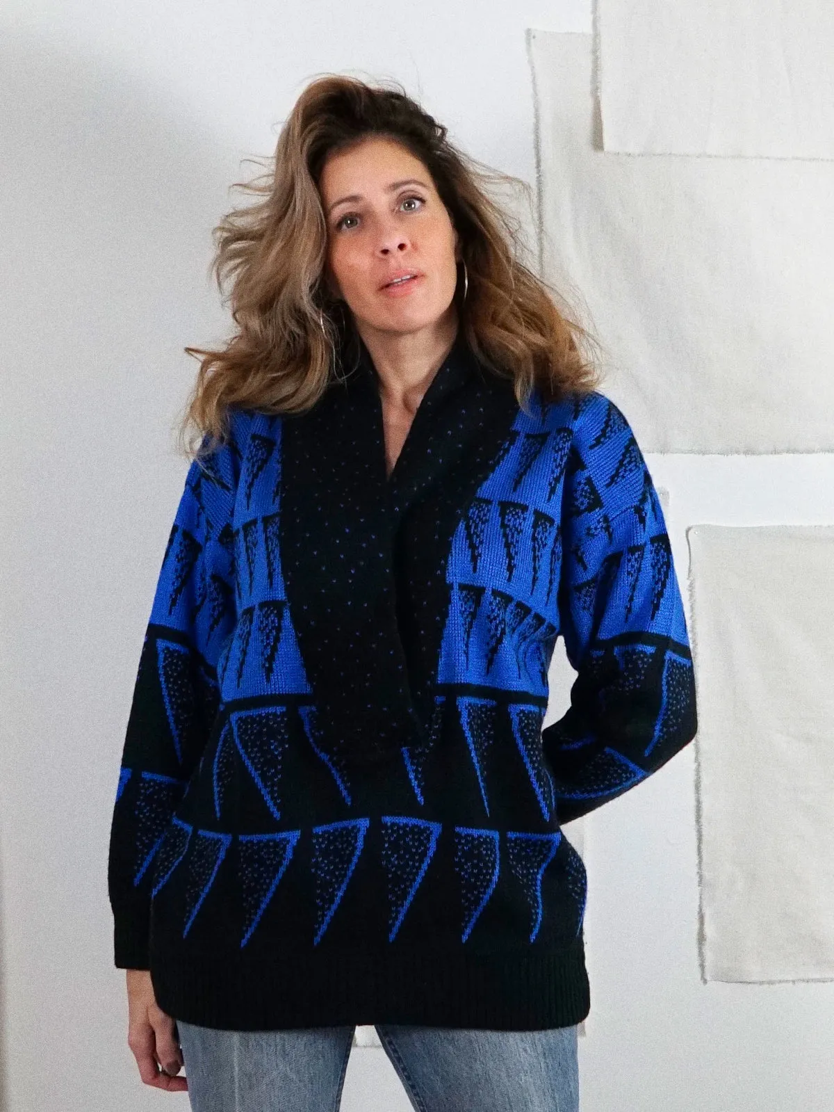 Vintage Abstract Cobalt Tunic Sweater