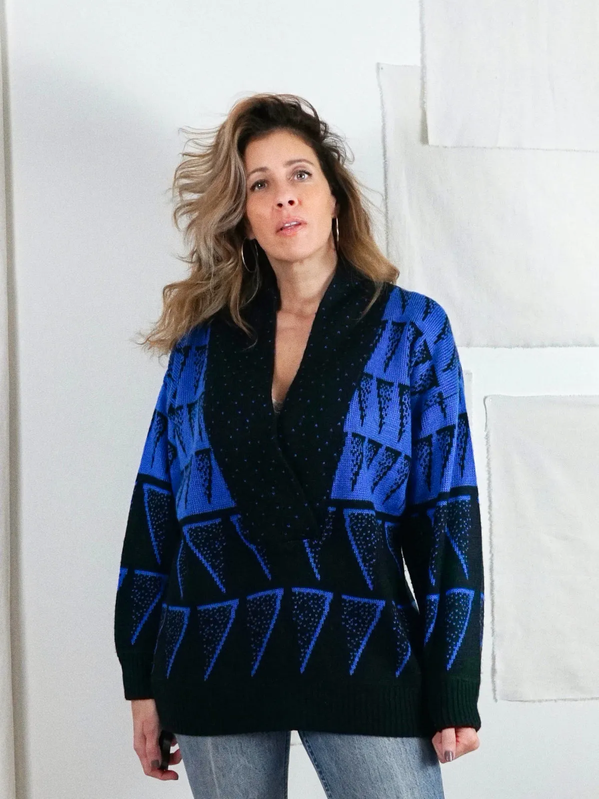 Vintage Abstract Cobalt Tunic Sweater