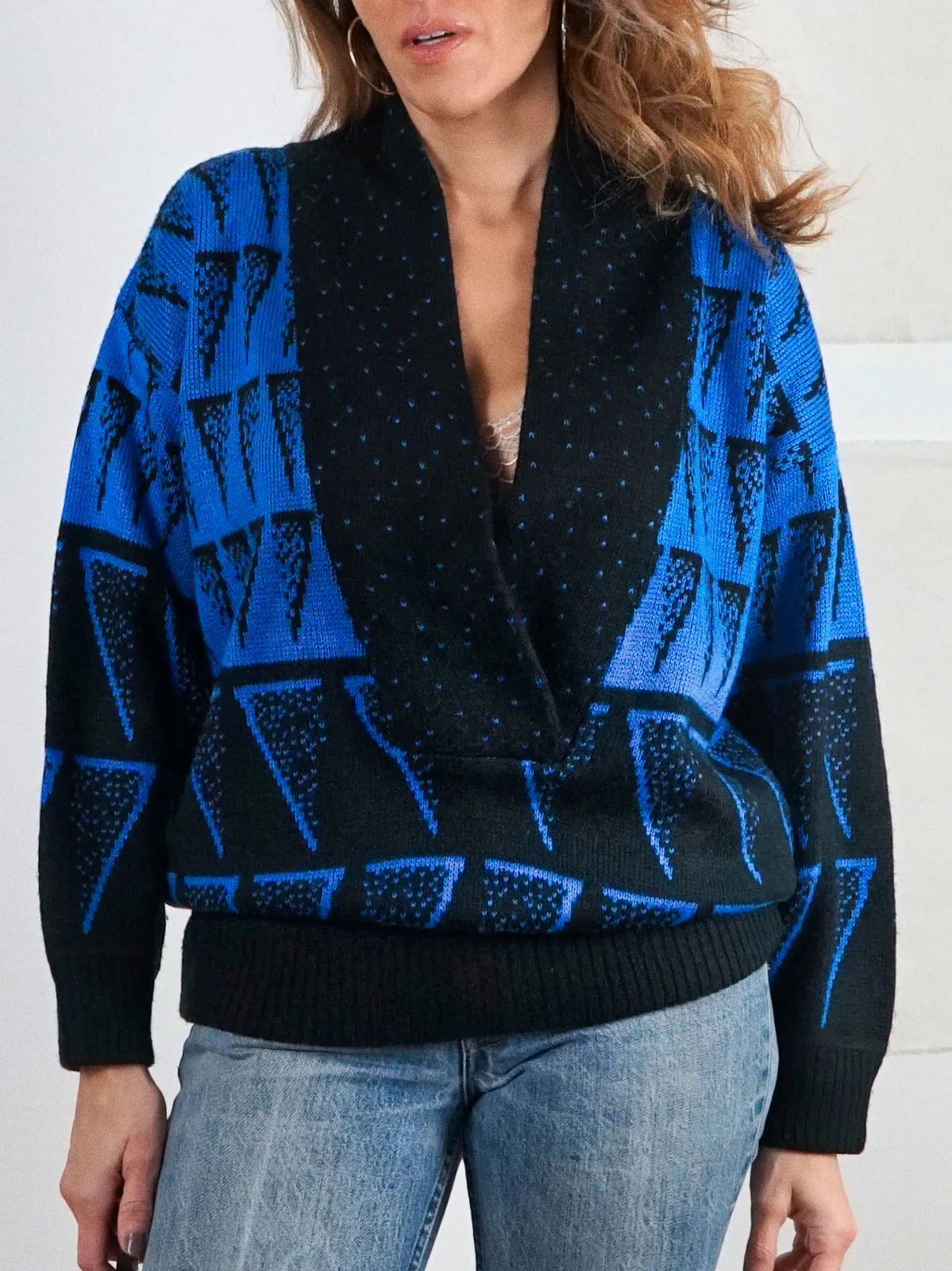 Vintage Abstract Cobalt Tunic Sweater