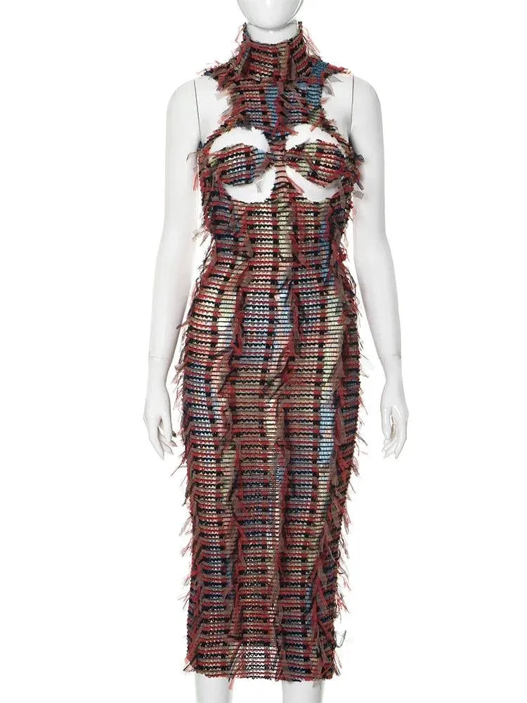 Weird Puss Patchwork Clubwear Dress: Colorful Bodycon Statement