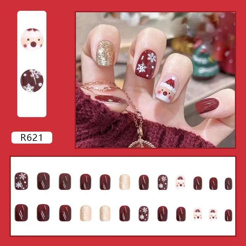 Wenkouban-24pcs Christmas False Nail Long Ballet Nail Extension Full Cover Manicure Gingerbread Man Wearable Press On Fake Nail Nail Decor