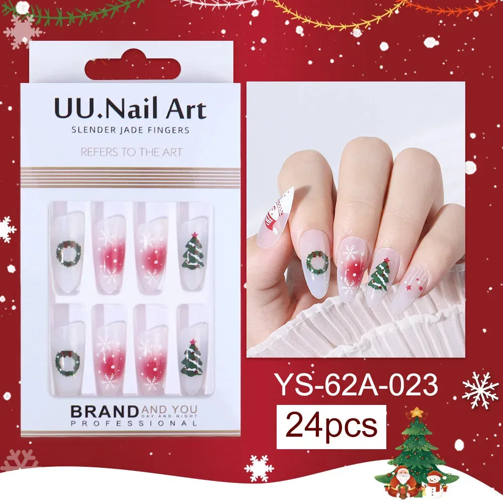 Wenkouban-24pcs Christmas False Nail Long Ballet Nail Extension Full Cover Manicure Gingerbread Man Wearable Press On Fake Nail Nail Decor