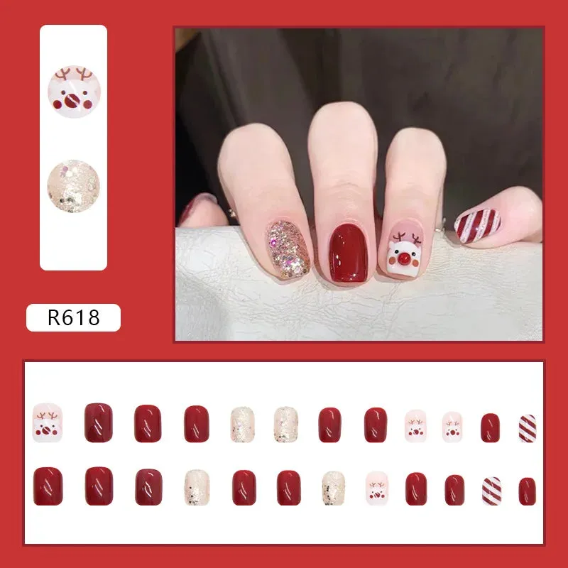 Wenkouban-24pcs Christmas False Nail Long Ballet Nail Extension Full Cover Manicure Gingerbread Man Wearable Press On Fake Nail Nail Decor