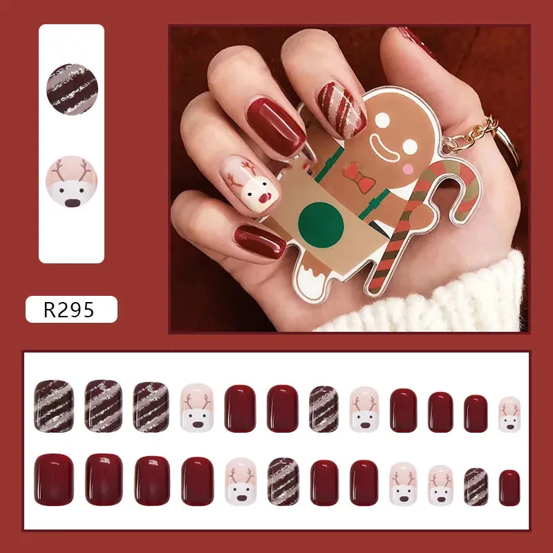 Wenkouban-24pcs Christmas False Nail Long Ballet Nail Extension Full Cover Manicure Gingerbread Man Wearable Press On Fake Nail Nail Decor