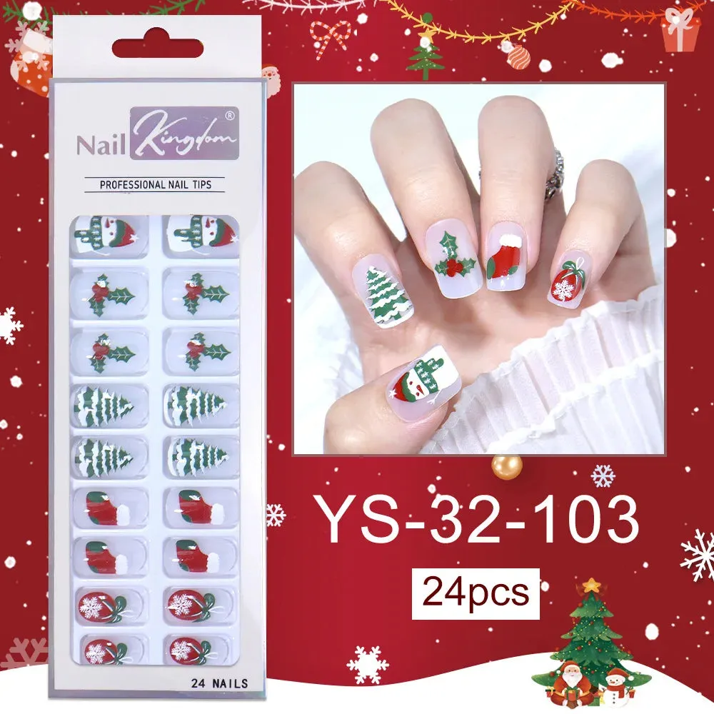 Wenkouban-24pcs Christmas False Nail Long Ballet Nail Extension Full Cover Manicure Gingerbread Man Wearable Press On Fake Nail Nail Decor