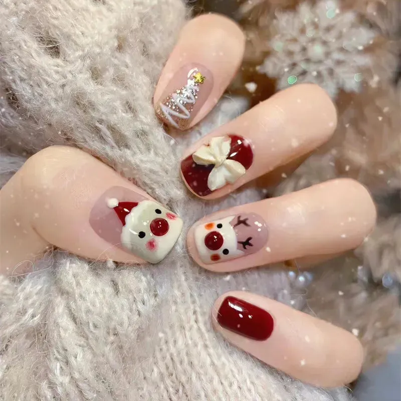 Wenkouban-24pcs Christmas False Nail Long Ballet Nail Extension Full Cover Manicure Gingerbread Man Wearable Press On Fake Nail Nail Decor