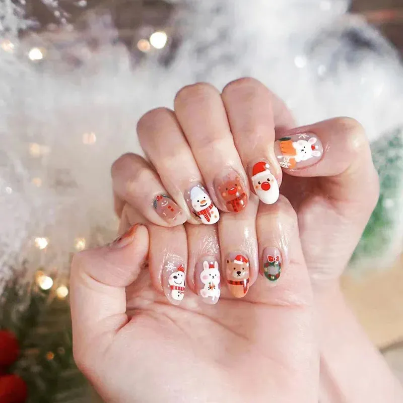 Wenkouban-24pcs Christmas False Nail Long Ballet Nail Extension Full Cover Manicure Gingerbread Man Wearable Press On Fake Nail Nail Decor