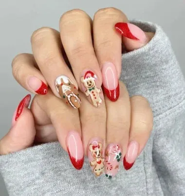 Wenkouban-24pcs Christmas False Nail Long Ballet Nail Extension Full Cover Manicure Gingerbread Man Wearable Press On Fake Nail Nail Decor