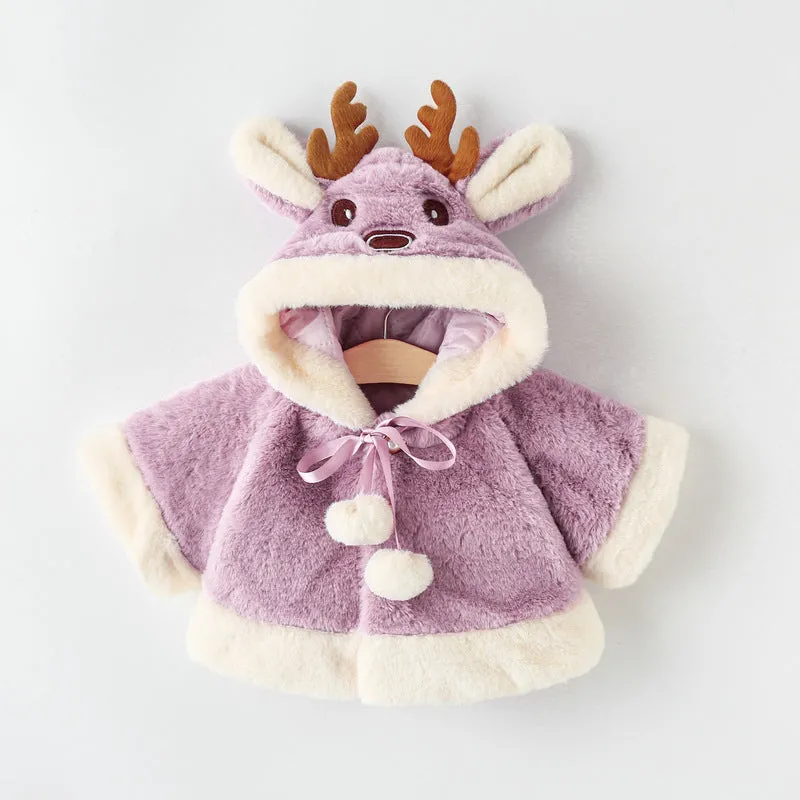 Winter Warm Baby Cute Reindeer Antler Hooded Cloak Outerwear