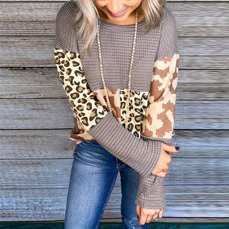 Women Leopard Print Long Sleeves Sweaters