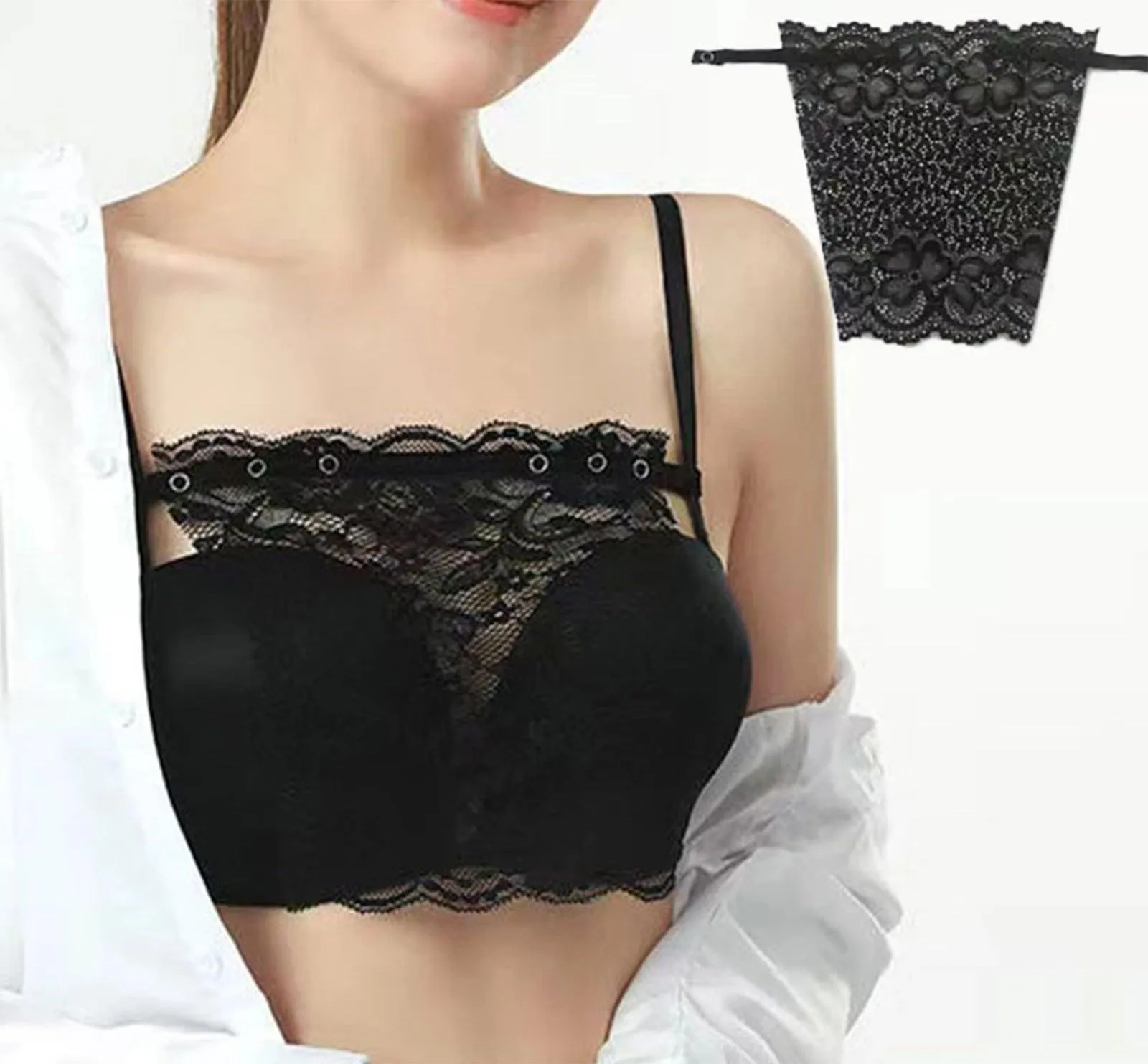 Women Pack of 6 Cotton Floral Lace Bra Cleavage Cover Camisole Clip-on Free-Size