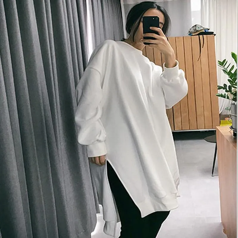 Women Round Neck Split Loose Plus Sizes Hoodies