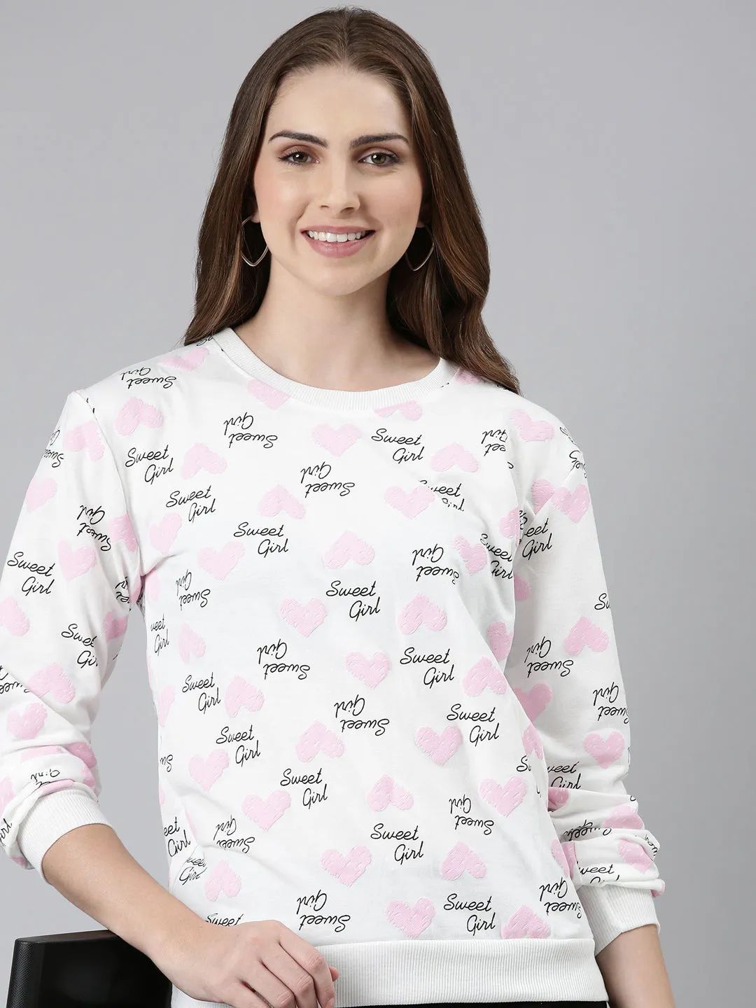 Women White Printed Sweatshirt