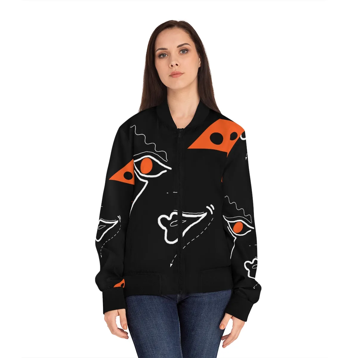 Women's Bomber Jacket (AOP) FACE DOODLES TANGO