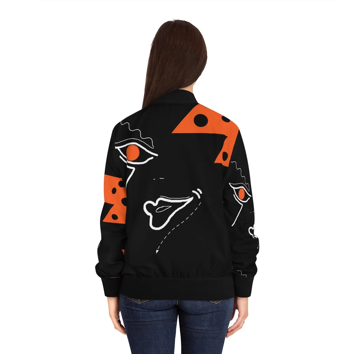 Women's Bomber Jacket (AOP) FACE DOODLES TANGO