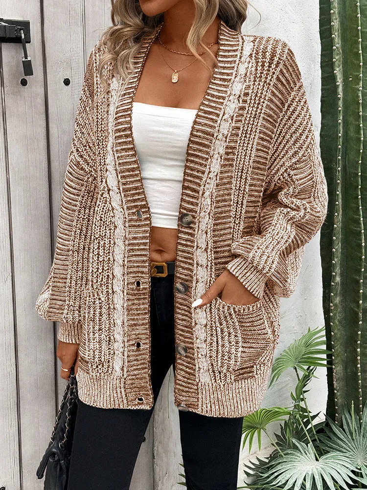 Women's Long Sleeve Cable Knit Sweater Open Front Cardigans Button Loose Outerwear