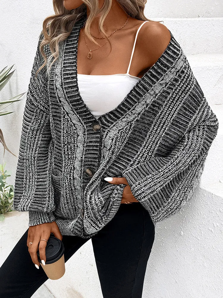 Women's Long Sleeve Cable Knit Sweater Open Front Cardigans Button Loose Outerwear