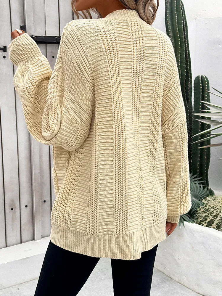 Women's Long Sleeve Cable Knit Sweater Open Front Cardigans Button Loose Outerwear