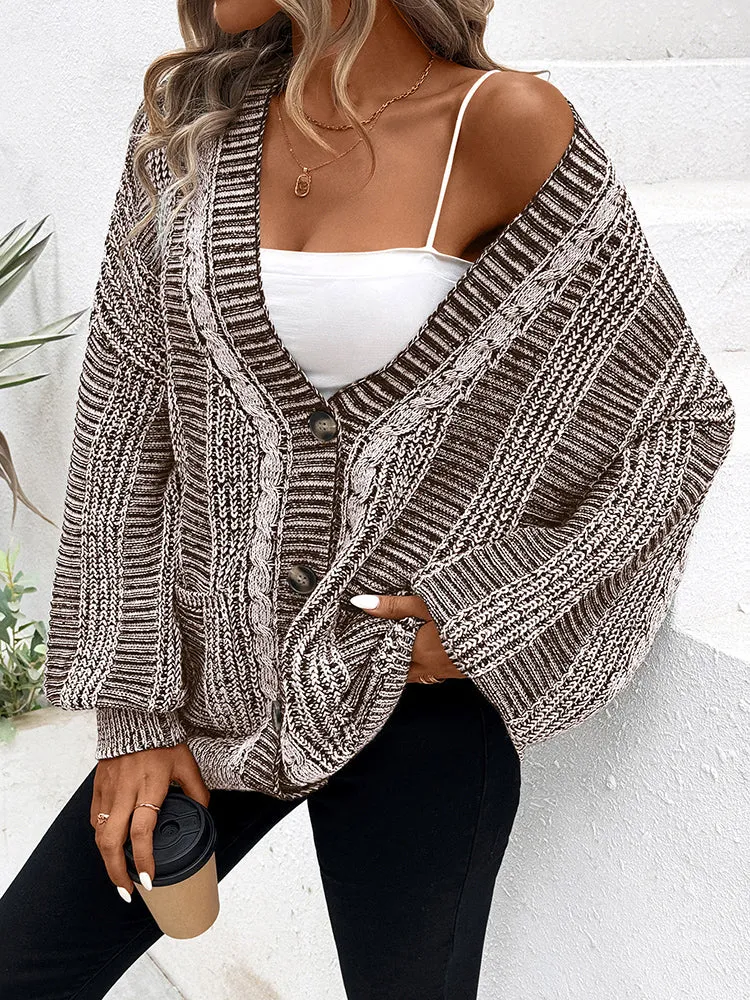 Women's Long Sleeve Cable Knit Sweater Open Front Cardigans Button Loose Outerwear