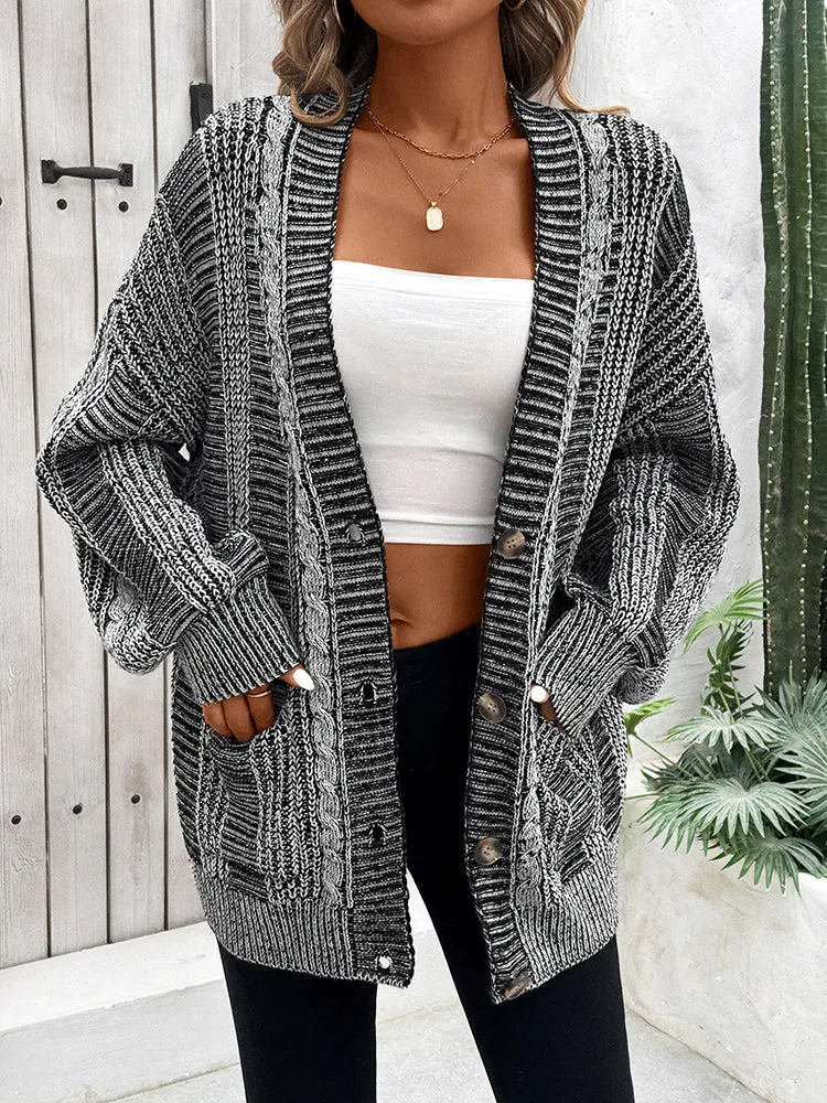 Women's Long Sleeve Cable Knit Sweater Open Front Cardigans Button Loose Outerwear