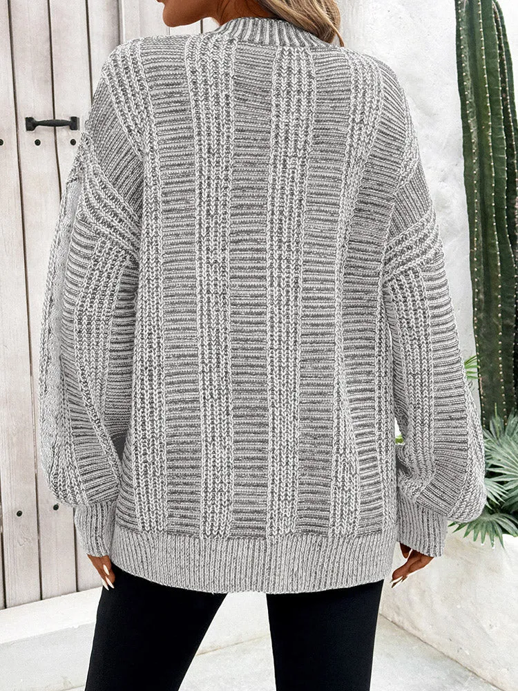 Women's Long Sleeve Cable Knit Sweater Open Front Cardigans Button Loose Outerwear