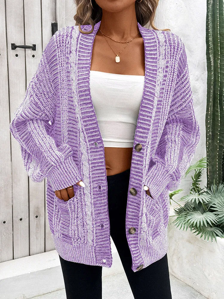 Women's Long Sleeve Cable Knit Sweater Open Front Cardigans Button Loose Outerwear