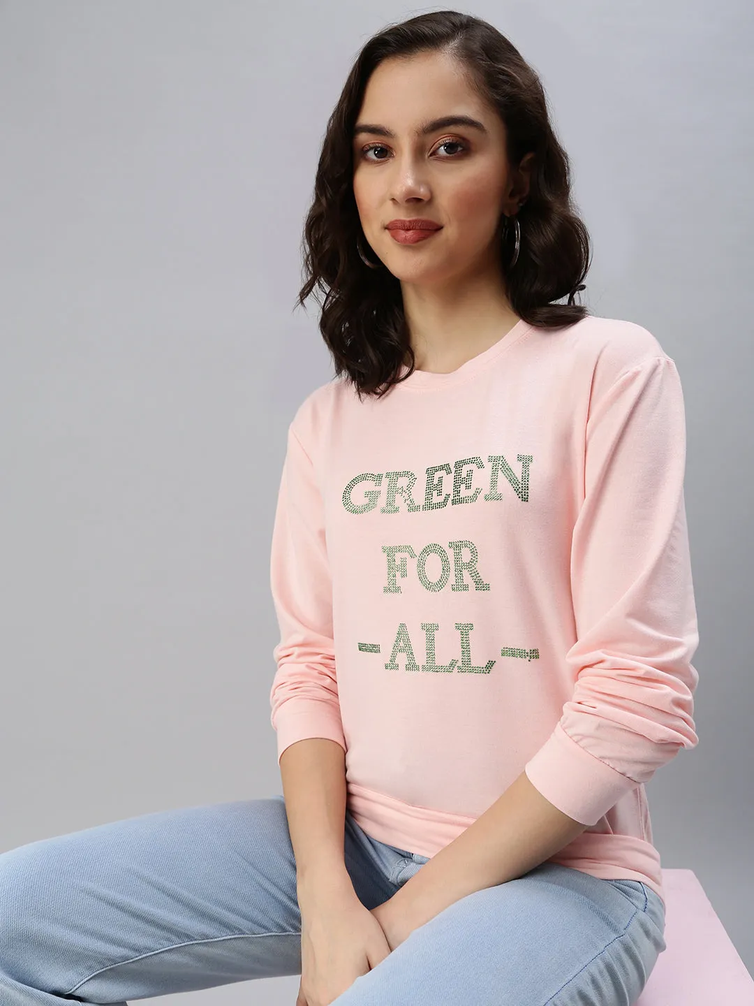 Women's Pink Solid SweatShirt