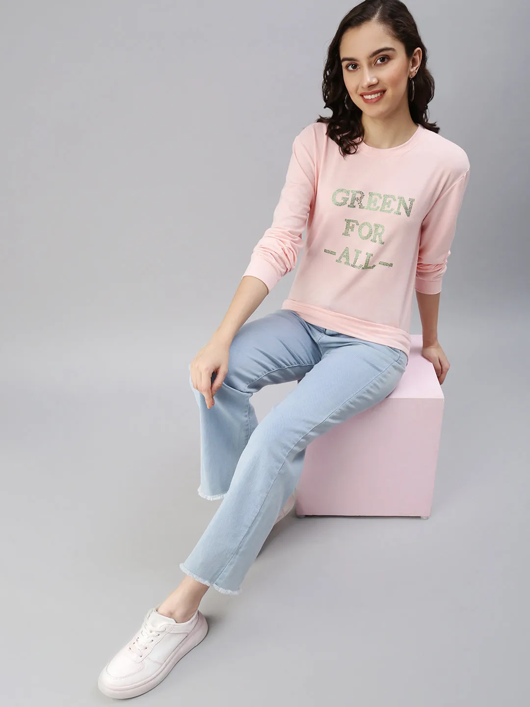 Women's Pink Solid SweatShirt