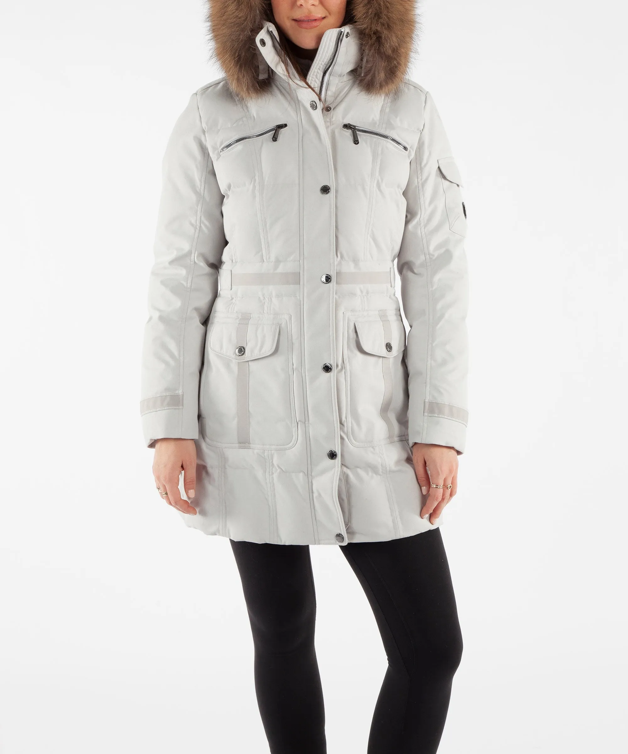 Women's Tanya Quilted 3/4 Coat With Removable Fur Ruff