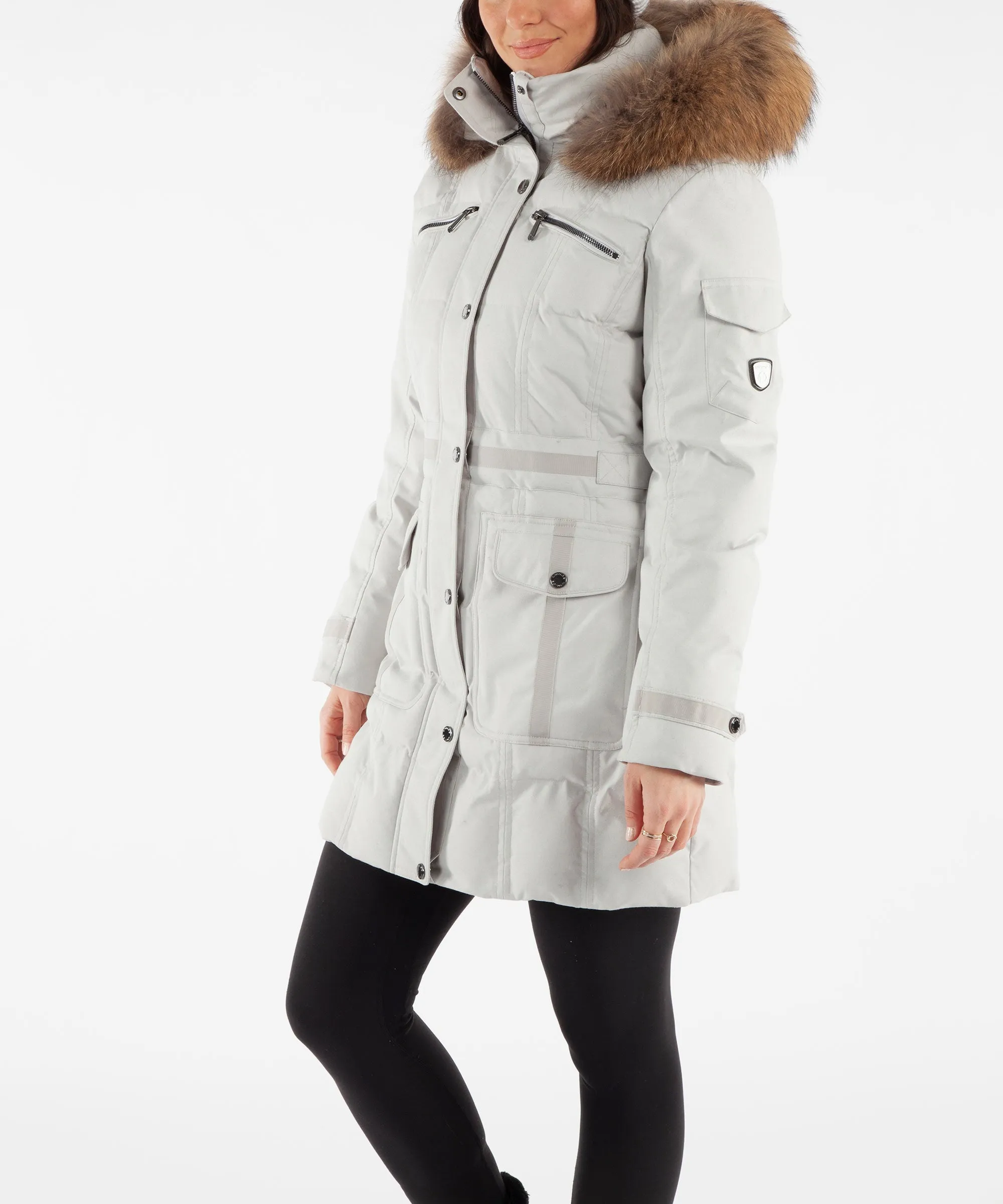 Women's Tanya Quilted 3/4 Coat With Removable Fur Ruff