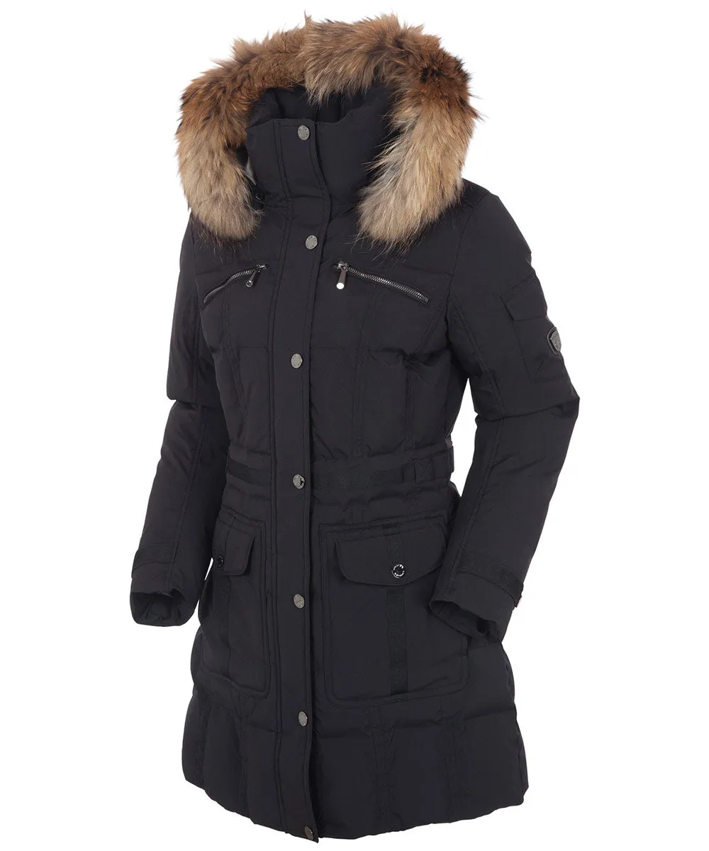 Women's Tanya Quilted 3/4 Coat With Removable Fur Ruff