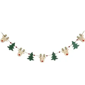 Wooden Reindeer & Christmas Tree Garland