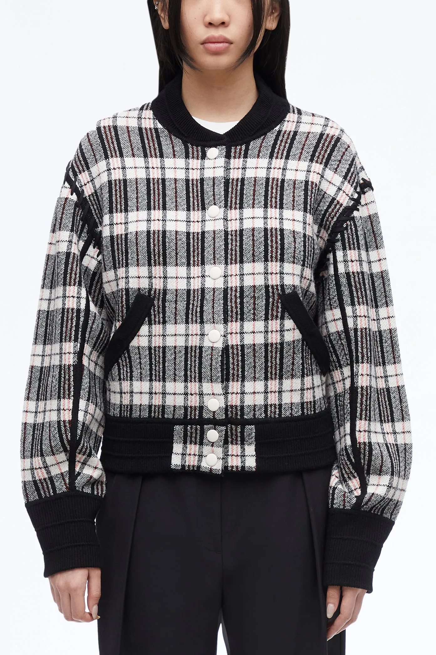 Wool Plaid Jacquard Bomber Jacket