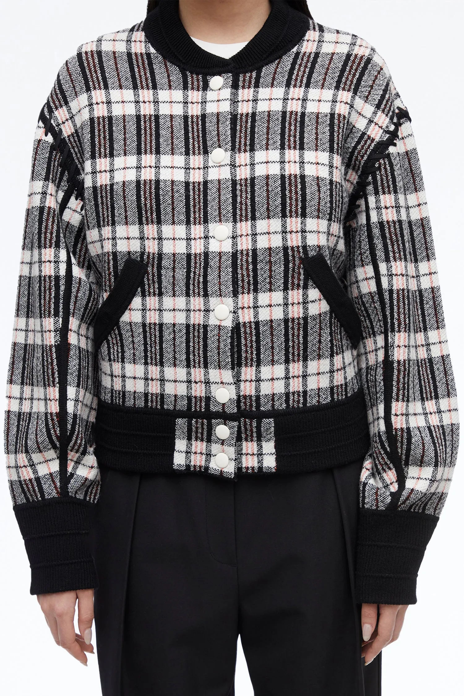 Wool Plaid Jacquard Bomber Jacket