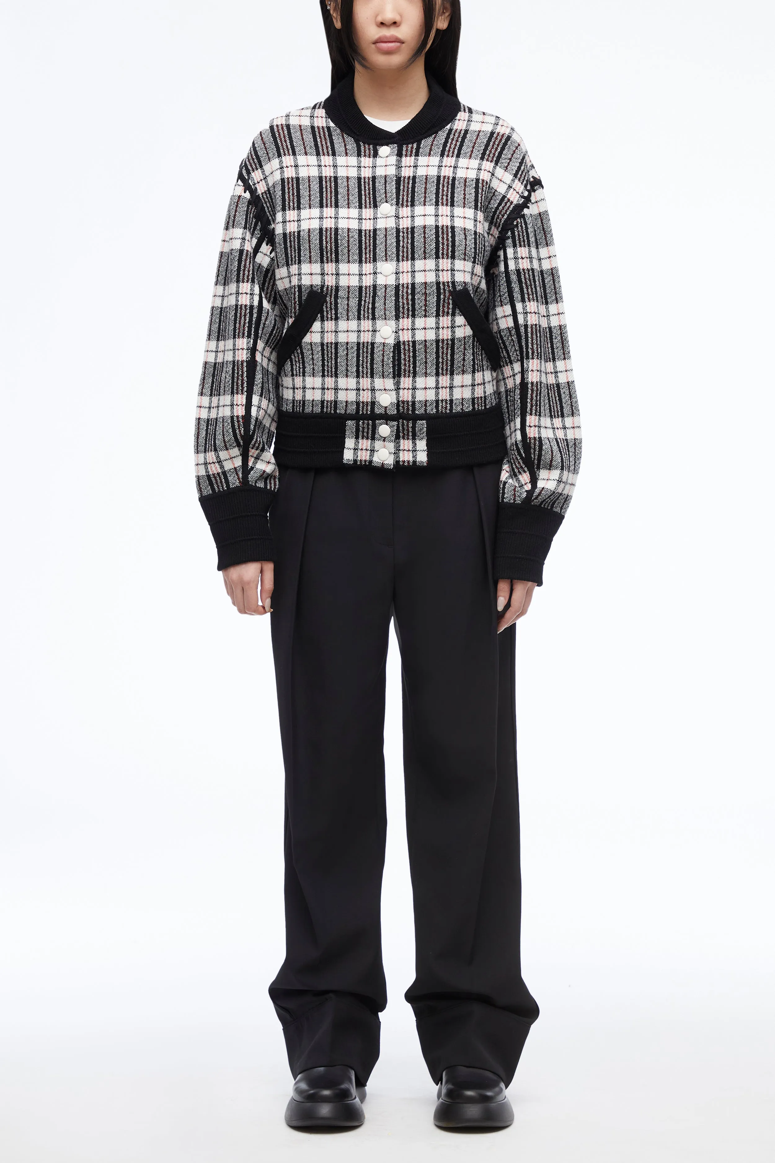 Wool Plaid Jacquard Bomber Jacket