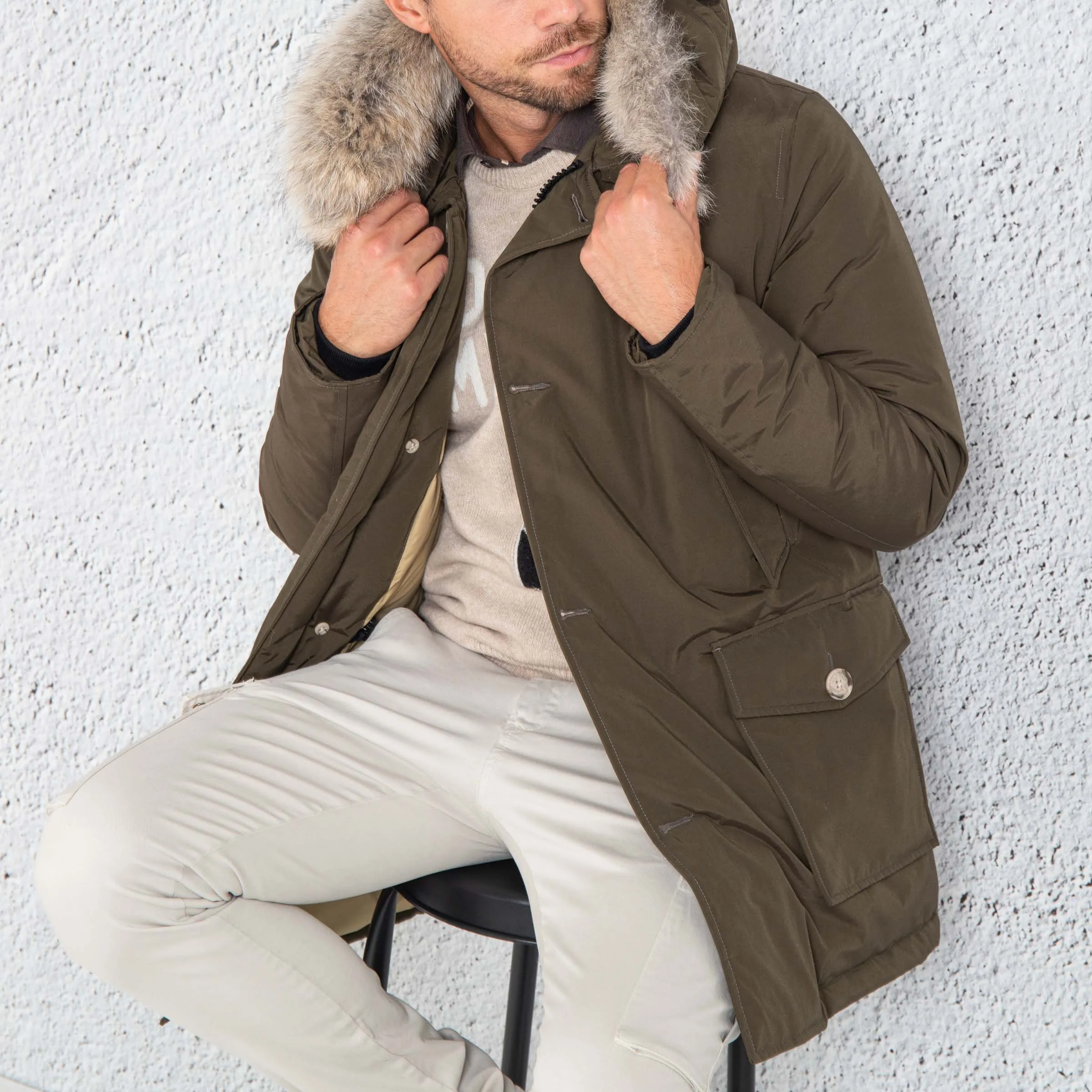 Woolrich Artic Parka 4 Tasche Marrone Uomo