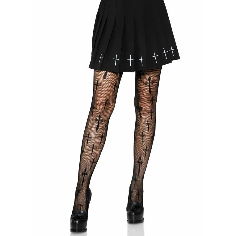 Worship Me Cross Net Tights - Plus Size